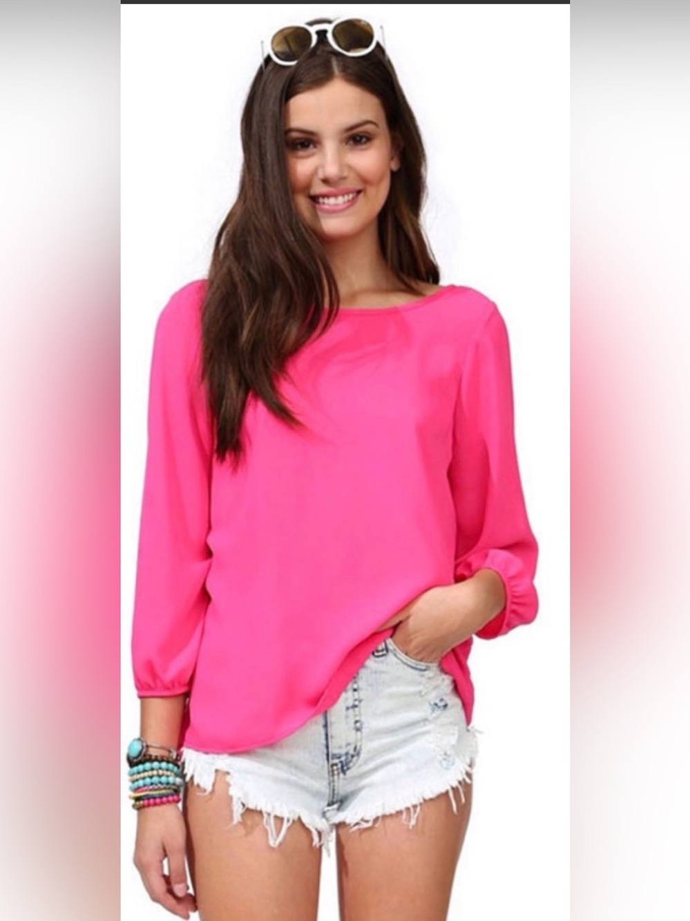 Women's Hot Pink Boatneck Blouse